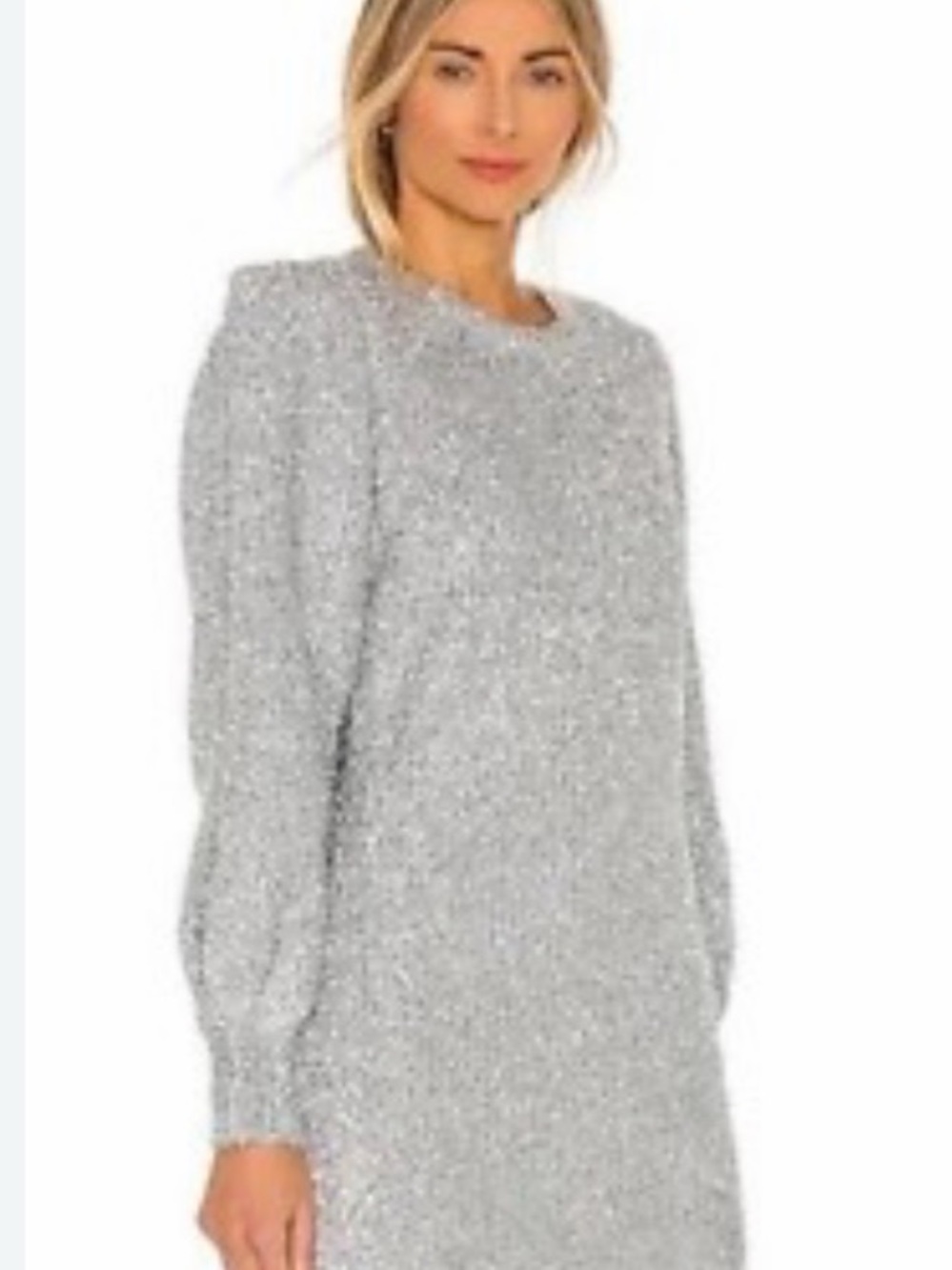 Ronny Kobo Collective Silver Metallic Tinsel Knit Sweater Dress M